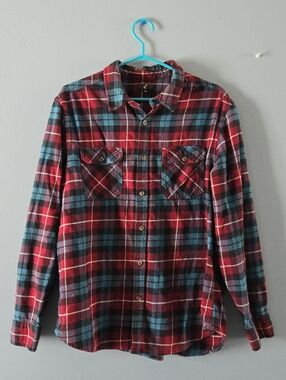 Men's Red & Teal Plaid Flannel Shirt